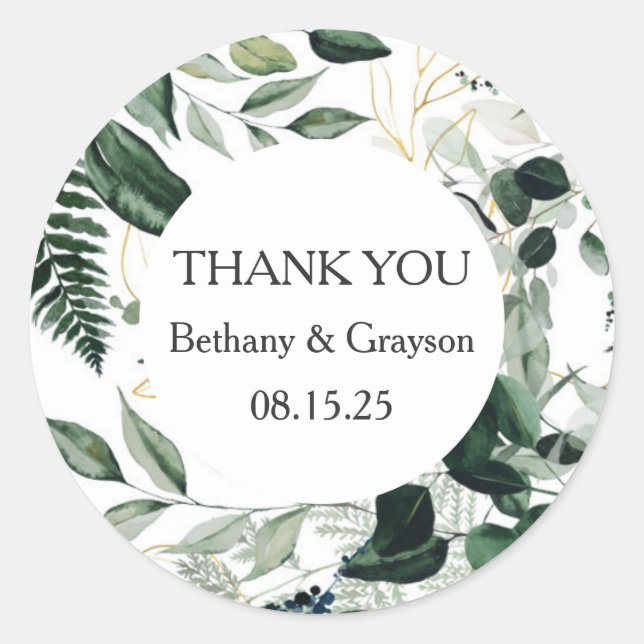 Sticker Rond Feuilles botaniques mariage faveur (Devant)