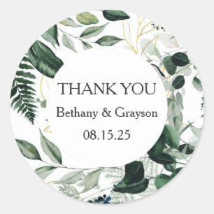 Sticker Rond Feuilles botaniques mariage faveur