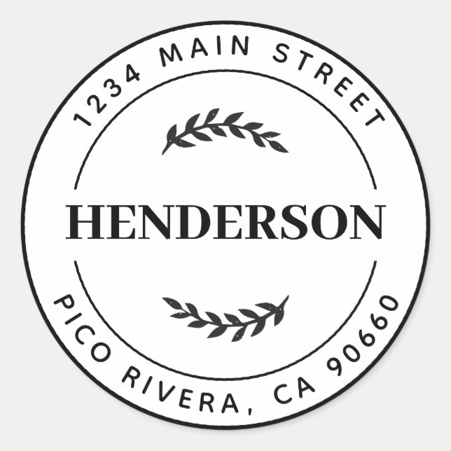 Sticker Rond Feuilles botaniques modernes Adresse de retour ron (Devant)