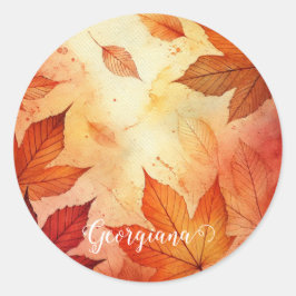 Sticker Rond Feuilles d'aquarelle autummonique personnalisée