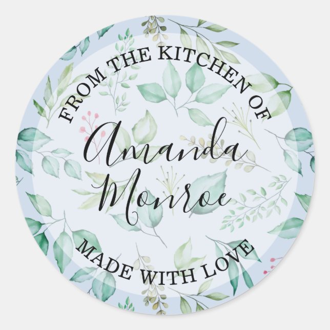 Sticker Rond Feuilles D'Aquarelle DE LA CUISINE (Devant)