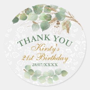 Sticker Rond Feuilles d'aquarelle Paillettes de feuille d'or An