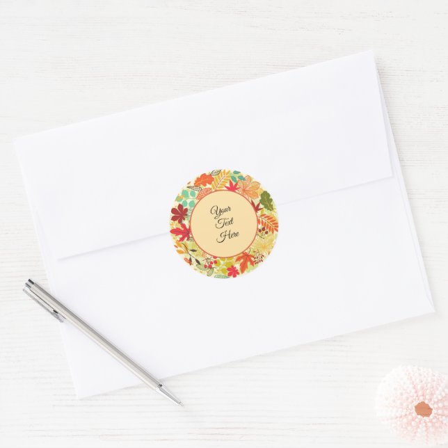Sticker Rond Feuilles d'automne colorées personnalisées (Enveloppe)