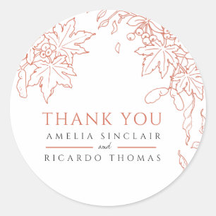 Sticker Rond Feuilles d'automne dessin orange mariage faveur me