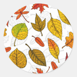 Sticker Rond Feuilles d'automne en blanc