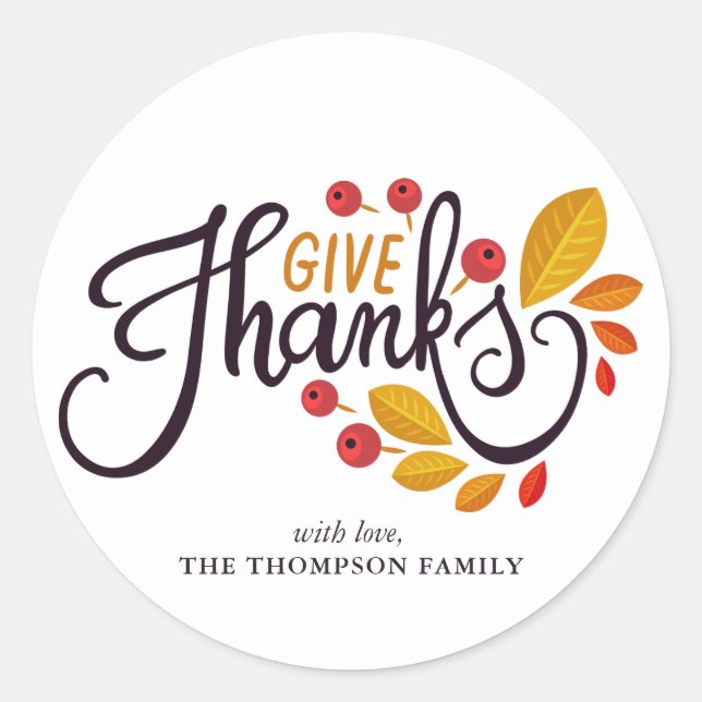 Sticker Rond Feuilles D'Automne Et Berries Thankgiving (Devant)