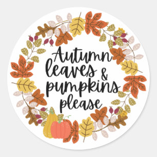 Sticker Rond Feuilles d'automne et Citrouille S'il vous plaît