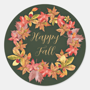 Sticker Rond Feuilles d'automne et coccinelles avec texte perso