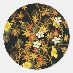 Sticker Rond Feuilles d'automne japonaises Antique botanique