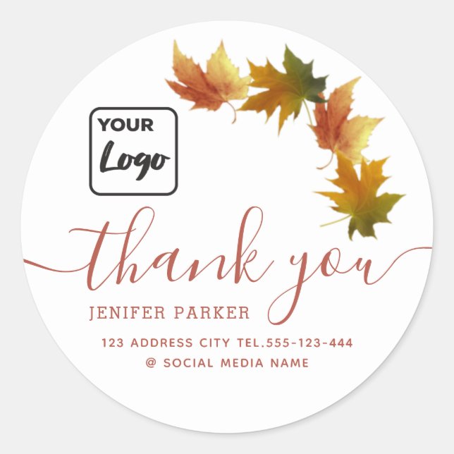 Sticker Rond Feuilles d'automne logo personnalisé merci   (Devant)