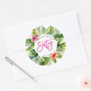 Sticker Rond feuilles de palme tropicale 60e anniversaire autoc
