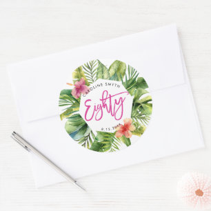 Sticker Rond feuilles de palme tropicale 80e anniversaire autoc