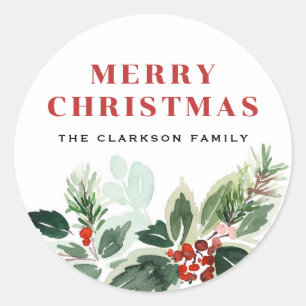Sticker Rond Feuilles de Winterberry Variees aquarelle Noel
