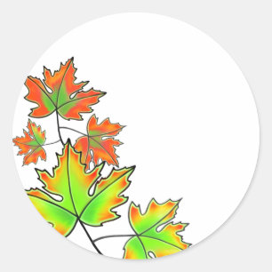 Sticker Rond Feuilles d'érable multicolores