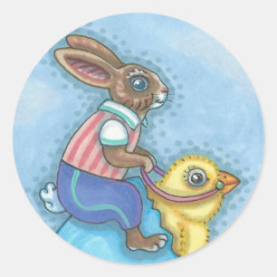 Sticker Rond Feuilles D'ÉTIQUETTES DE BUNNY Pâques De lièvre Et