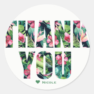 Sticker Rond Feuilles d'Hibiscus Floral Tropical Hawaïen MERCI