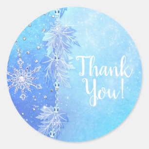 Sticker Rond Feuilles d'hiver bleues & Flocons de neige Favori 