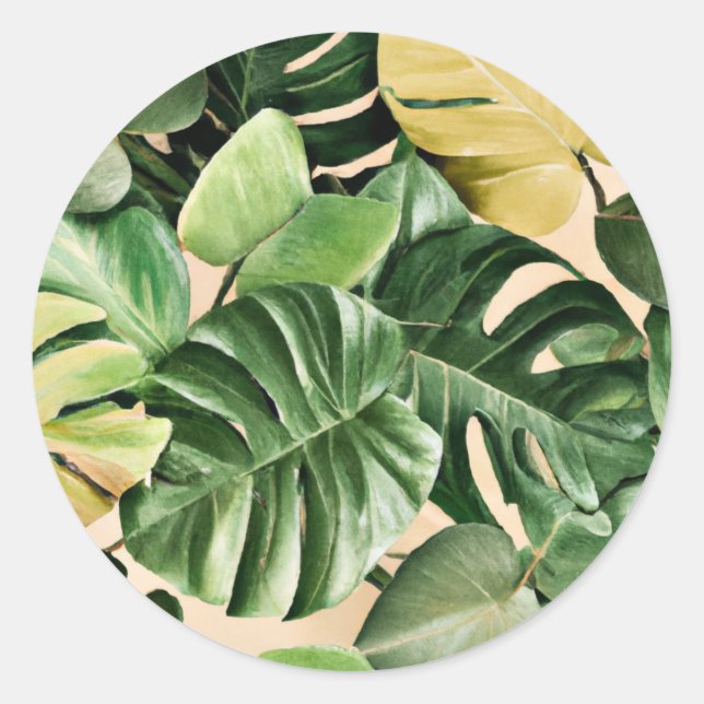 Sticker Rond Feuilles florales/hawaïennes/tropicales (Devant)