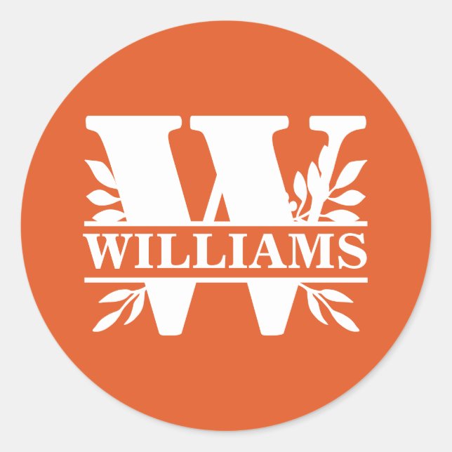 Sticker Rond Feuilles orange et blanc Fractionnement Monogramme (Devant)