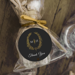 Sticker Rond Feuilles ovales dorées sur cadeau de mariage avec