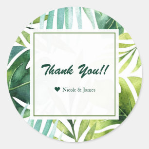 Sticker Rond Feuilles Tropicales Cadeau de Mariage Été Hawaïen