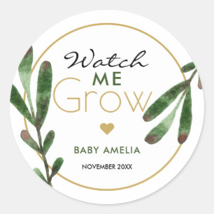 Sticker Rond Feuilles Tropicales Regarde Moi Grandir Baby Showe