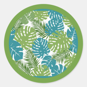 Sticker Rond Feuilles tropicaux, arrière - plan vert,