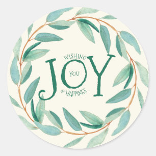Sticker Rond Feuilles vertes Grille de Noël Joie Texte Modèle