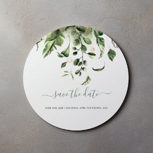Sticker Rond Feuilles verts Enregistrer la date mariage envelop