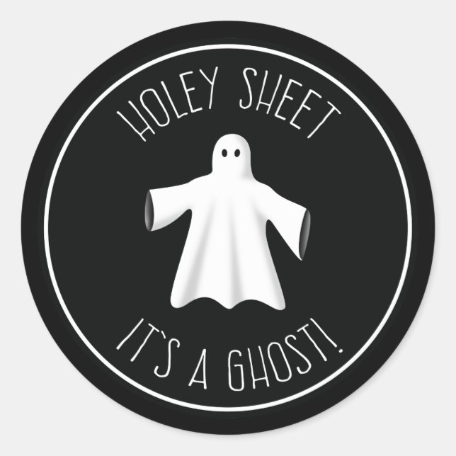 Sticker Rond Feuillet Holey C'est un fantôme - Drôle Halloween (Devant)