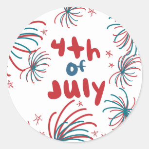 Sticker Rond Feux d'artifice 4 juillet Étoiles BBQ Anniversaire
