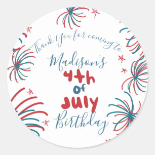 Sticker Rond Feux d'artifice 4 juillet Étoiles BBQ Anniversaire