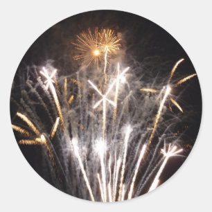 Sticker Rond Feux d'artifice blancs et or II Célébration patrio