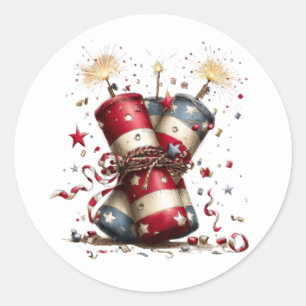 Sticker Rond Feux d'artifice patriotiques Célébration Rouge Bla