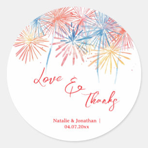 Sticker Rond Feux d'artifice patriotiques élégants Mariage du