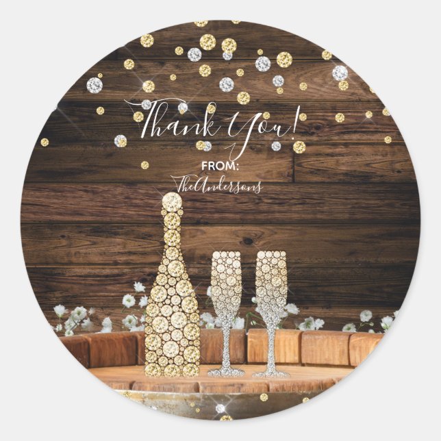 Sticker Rond Feux de tonneau en bois rustique Champagne Modern  (Devant)