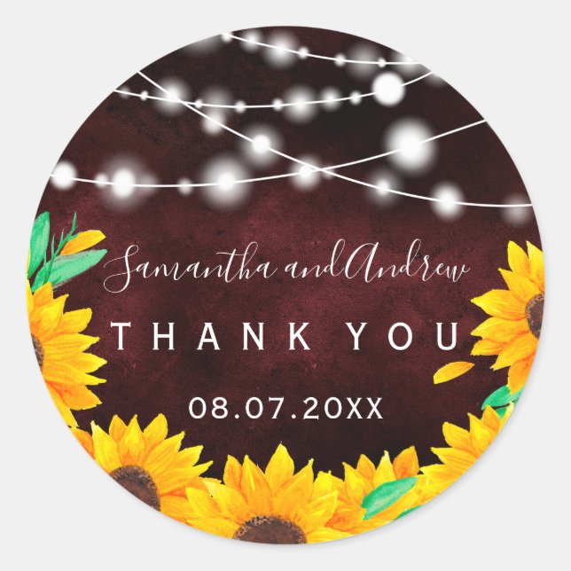 Sticker Rond Feux de tournesol rouge rustique Merci (Devant)
