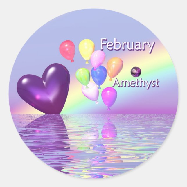 Sticker Rond Février Anniversaire Améthyst Coeur (Devant)