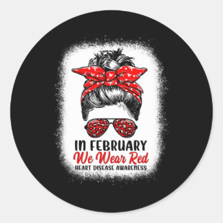 Sticker Rond Février Nous Portons Red Messy Bun - Maladie cardi