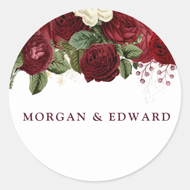 Sticker Rond Fiançailles de mariage de Bourgogne rouge blanc (Devant)