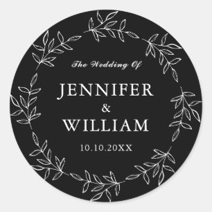 Sticker Rond Fiançailles de Mariage Whimsical Foliing noir