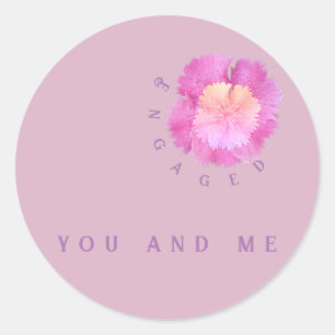 Sticker Rond Fiançailles florales : fleurs roses sur