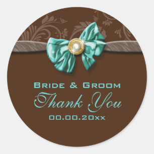 Sticker Rond fiançailles mariage Brown bleu aqua
