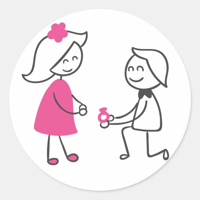 Sticker Rond Fiançailles Mariage de dessin de mariée et de cham (Devant)