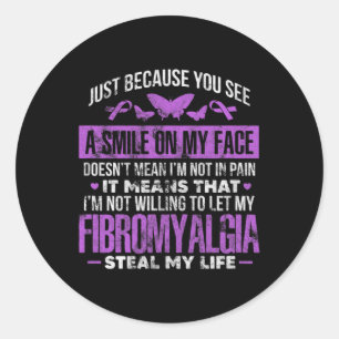 Sticker Rond Fibromyalgie Fibro Warrior Purple Ribbon Papillon
