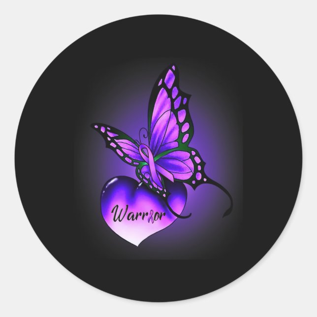 Sticker Rond Fibromyalgie Guerrier de sensibilisation Purple Ri (Devant)