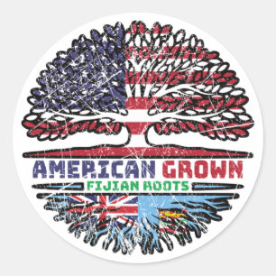 Sticker Rond Fidji Fijian États-Unis États-Unis Arbre américain