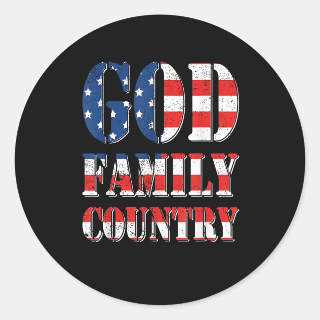 Sticker Rond Fier Américain US Drapeau Dieu Famille Pays (Devant)