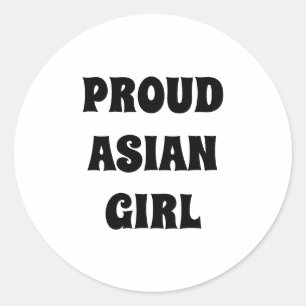 Sticker Rond Fier asiatique fille, noir blanc