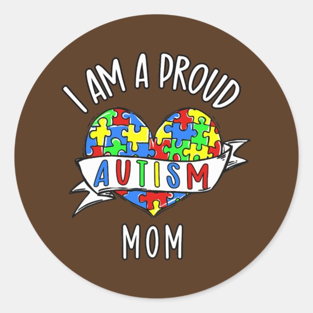 Sticker Rond Fier Autisme Maman Mois de Sensibilisation sur l'a (Devant)